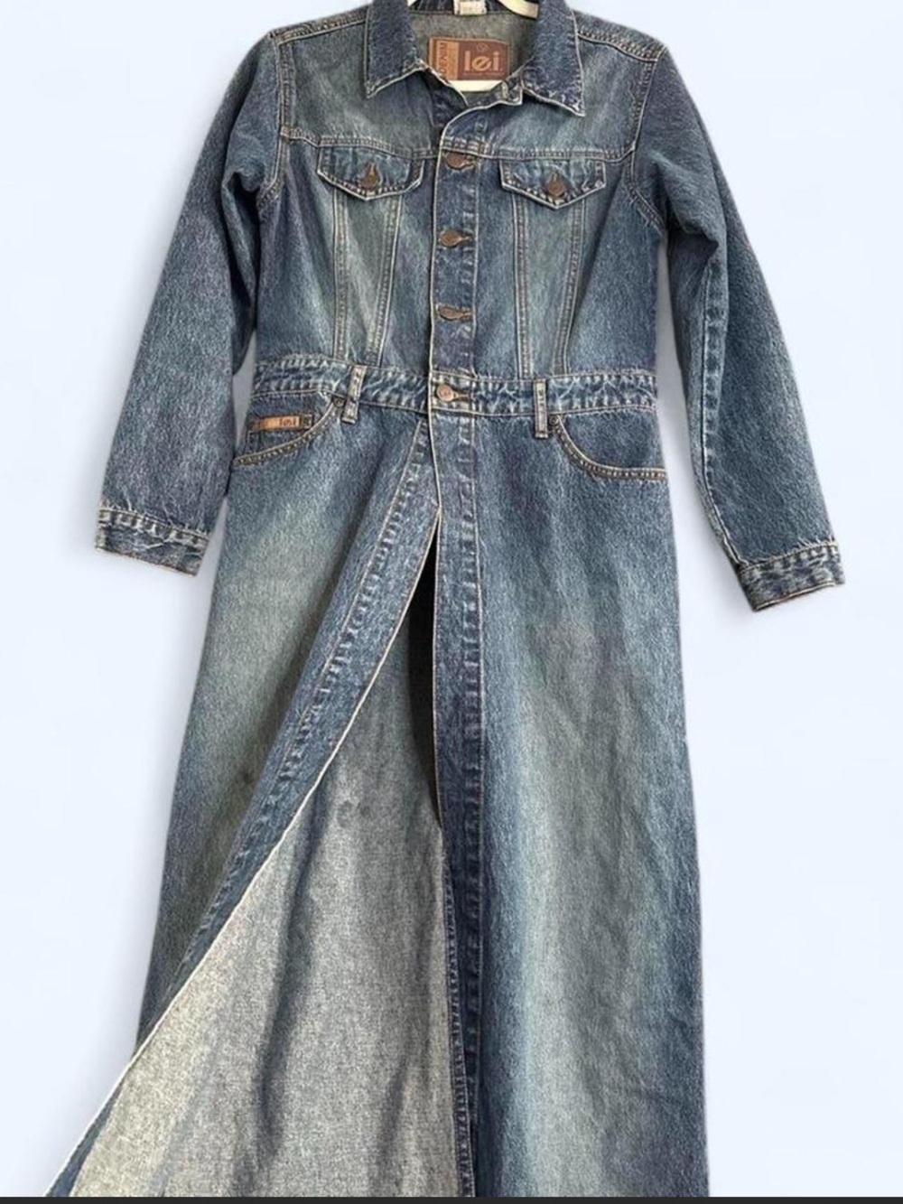 L.E.I 90’s maxi long sleeve duster denim jacket vintage